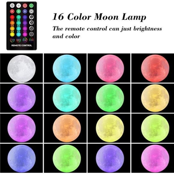 Moon Lamp Moon Night Light,16 Colors Moon Light with Stand & Remote &Touch - Picture 2 of 8